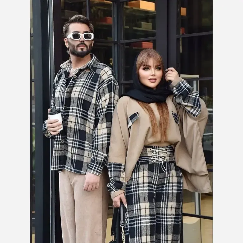 شومیز زمستانه مخمل کبریتی فری سایز مشکی و کرم نسکافه ای