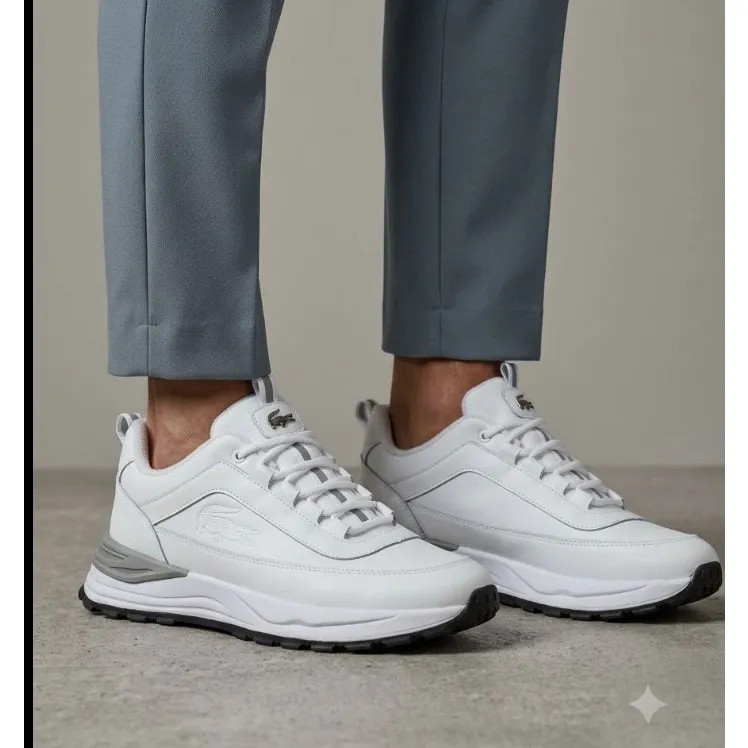 کفش اسپرت مردانه مدل لاگوست سفید کتونی چرم صنعتی زیره PU