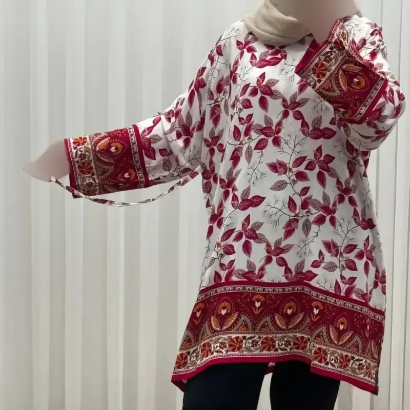 تونیک نخی فری سایز تا 52 حاشیه دار کمربنددار چهارفصل زنانه و دخترانه کد 1455