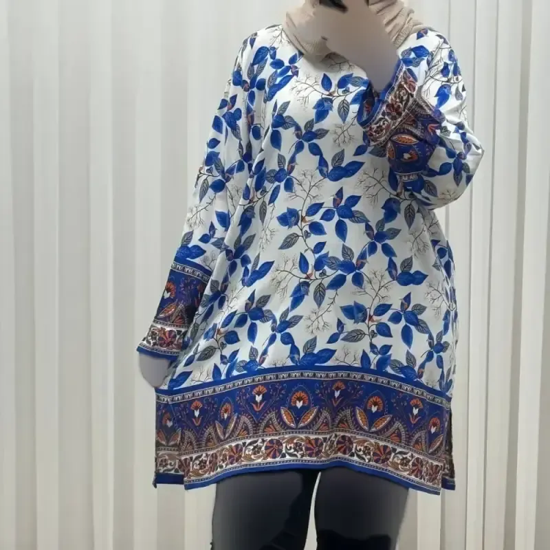 تونیک نخی فری سایز تا 52 حاشیه دار کمربنددار چهارفصل زنانه و دخترانه کد 1455