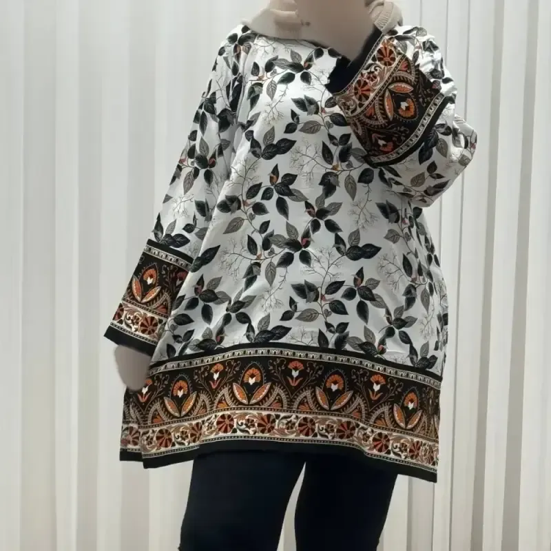 تونیک نخی فری سایز تا 52 حاشیه دار کمربنددار چهارفصل زنانه و دخترانه کد 1455