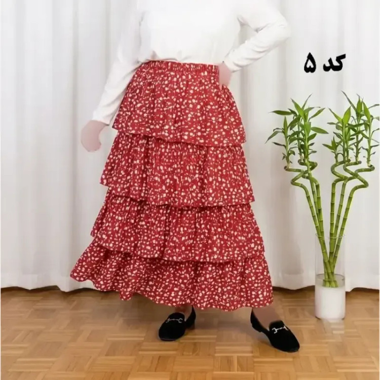 دامن وارداتی نخ کریشه فری سایز تا 48 قد 130 زنانه چهارفصل شیک راحت بدون بدن نما