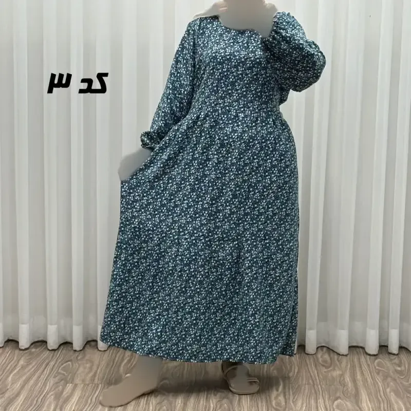 پیراهن بلند زنانه پفکی مدل پاموق فری سایز همراه با کمربند
