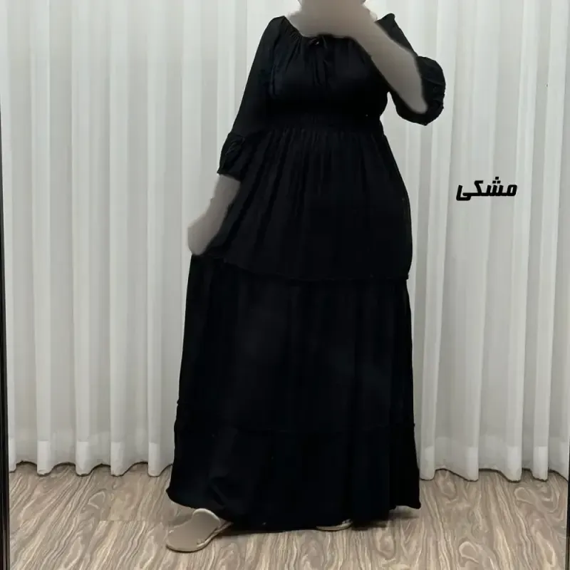پیراهن ساحلی زنانه نخی مدل پرنسسی فری سایز مناسب تا 48 با کمربند