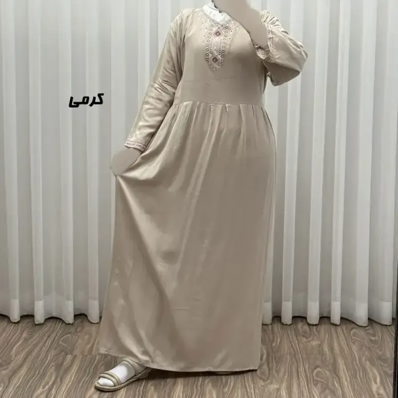 پیراهن ساحلی نخی زنانه مدل آتریسا فری سایز مناسب تا سایز 48 بهمراه کمربند