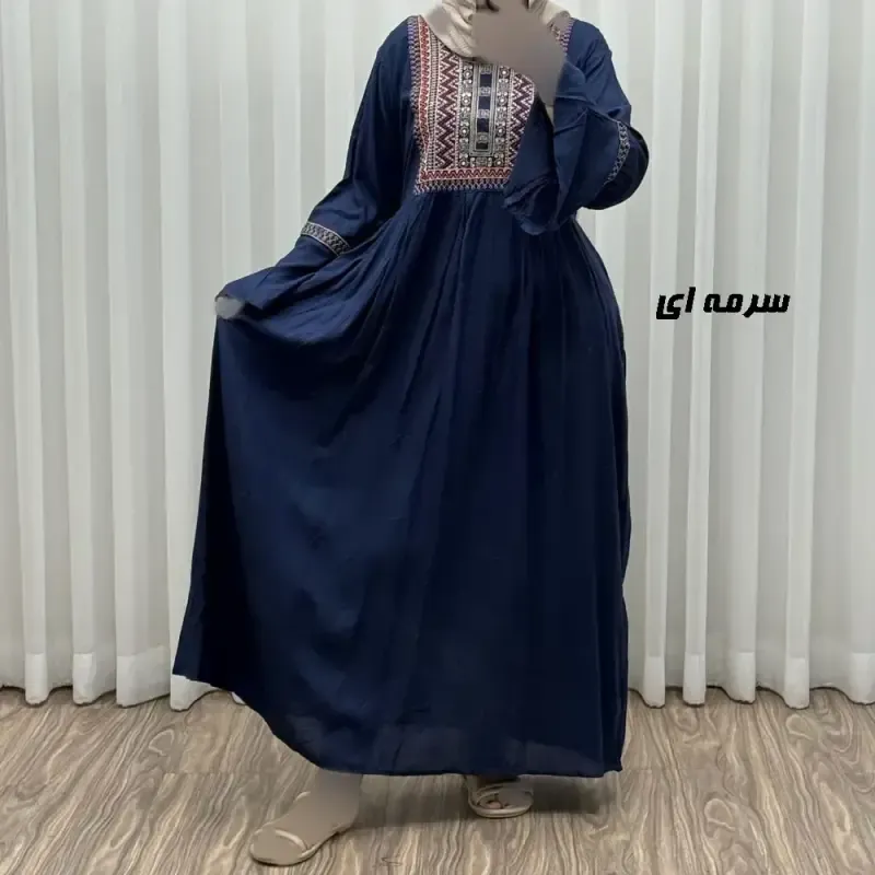 پیراهن نخی گلدوزی شده زنانه مدل مانیا فری سایز مناسب تا سایز 48