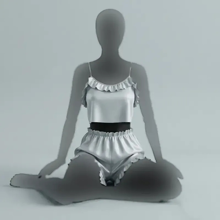 تاپ شورتک زنانه ساتن چین دار بند قابل تنظیم