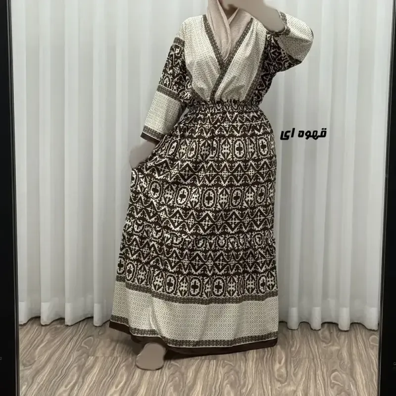 پیراهن زنانه فلور بوگاتی مدل چپ و راستی طرح جاجیم فری سایز تا 48