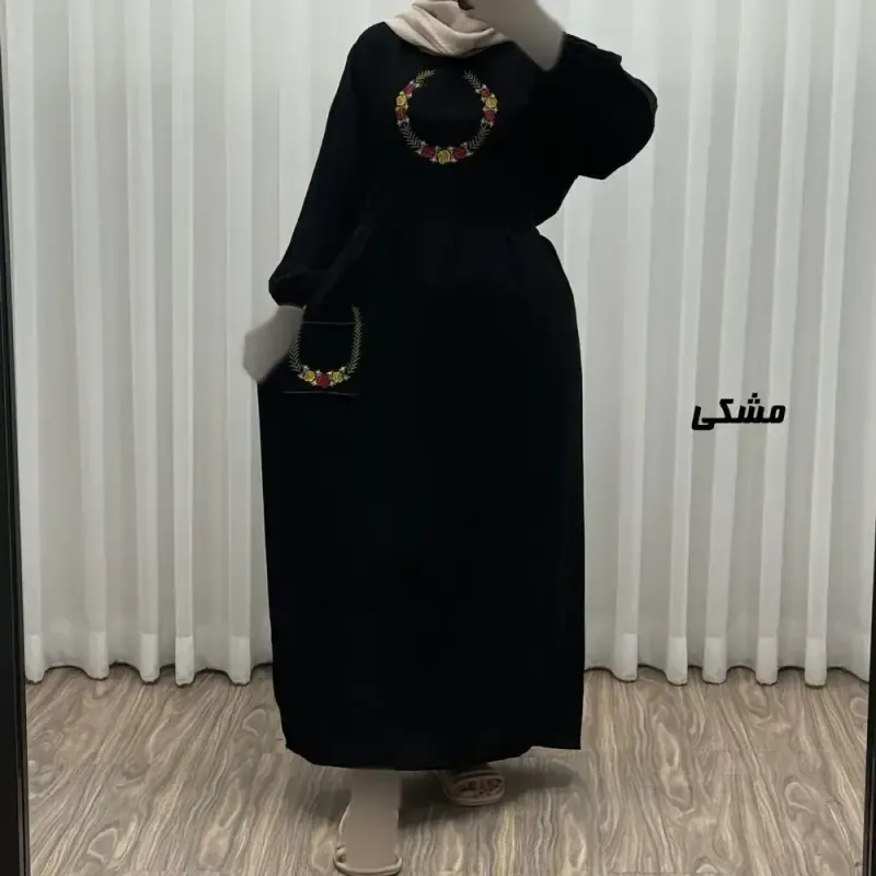 پیراهن نخی گلدوزی زنانه مدل خاطره فری سایز تا 48 با کمربند