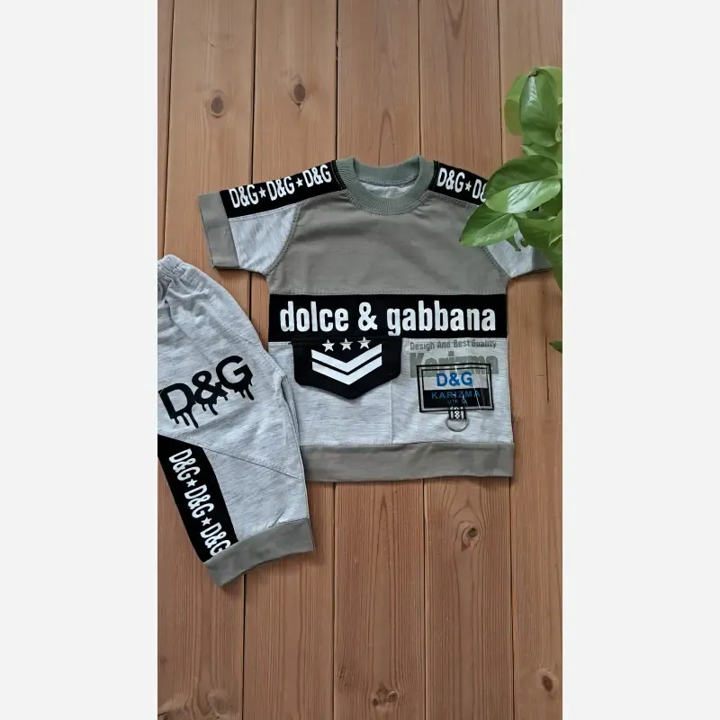ست تیشرت و شلوارک پسرانه پنبه یک رو و ملانژ طرح D&G سایز 35 تا 45
